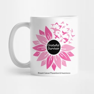 Breast cancer survivor flower & birds with white black type Mug